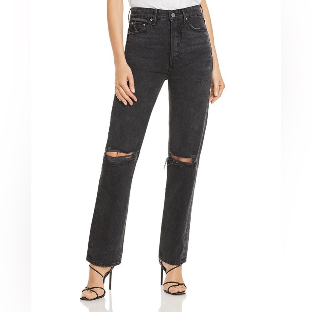 GRLFRND Mica Black Ripped High Waist Straight Leg Jeans